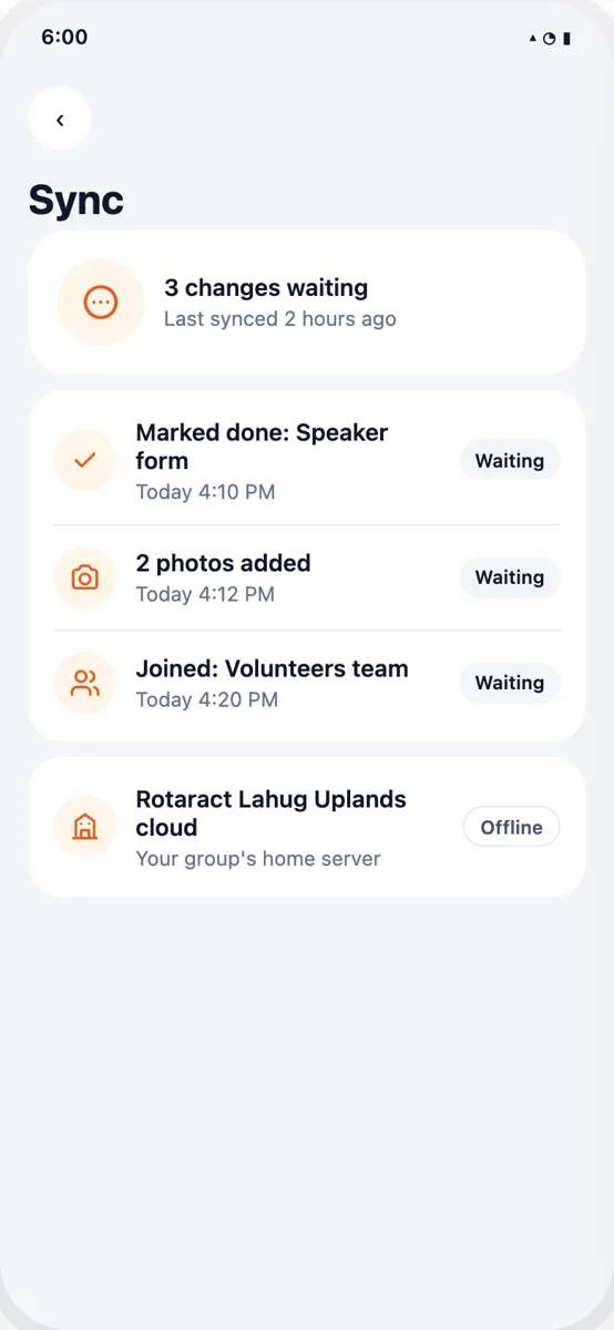 Changes waiting to sync, in order