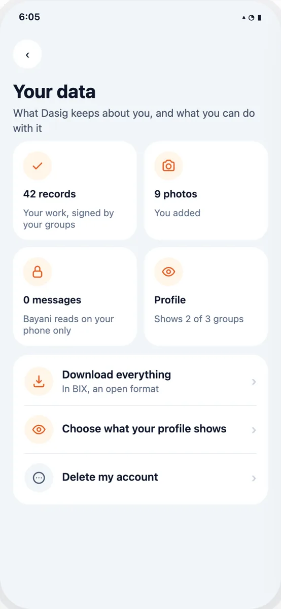 Your data: download, choose what shows, delete